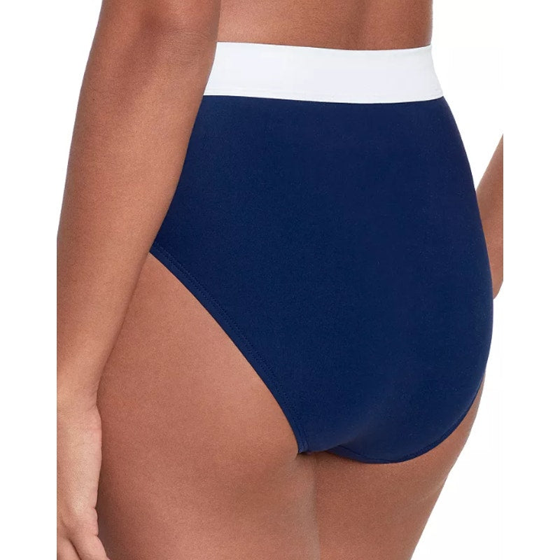 LAUREN RALPH LAUREN Bel Air Bikini Bottom Size 8 Navy Blue Banded High Waist NWT