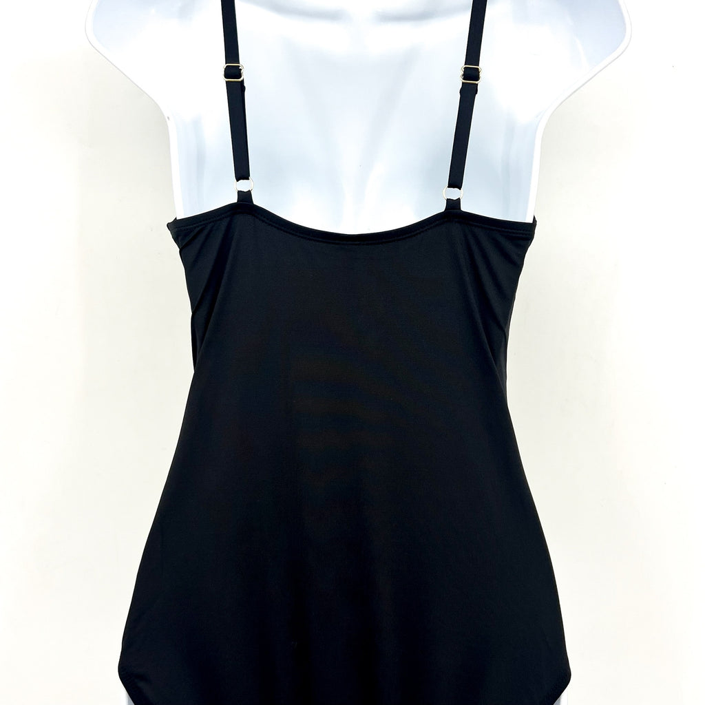 TOMMY BAHAMA Pearl Tie-Front One-Piece Swimsuit Size 6 Black V Neck NWOT