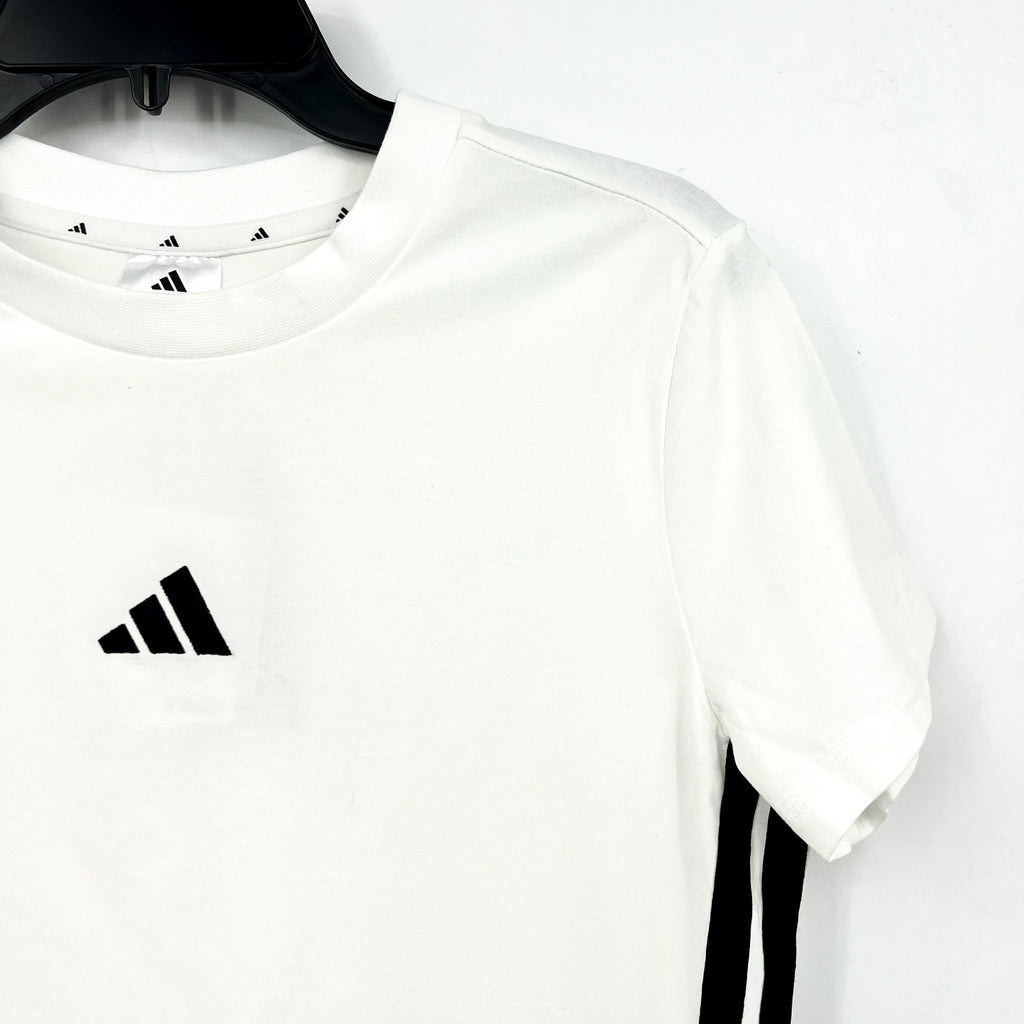 ADIDAS Essentials 3-Stripes Slim Baby Tee Large White Black Short Sleeve NWT