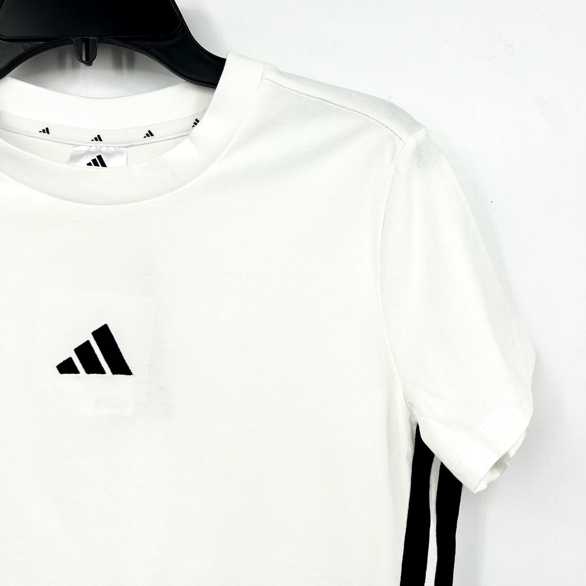 ADIDAS Essentials 3-Stripes Slim Baby Tee Large White Black Short Sleeve NWT