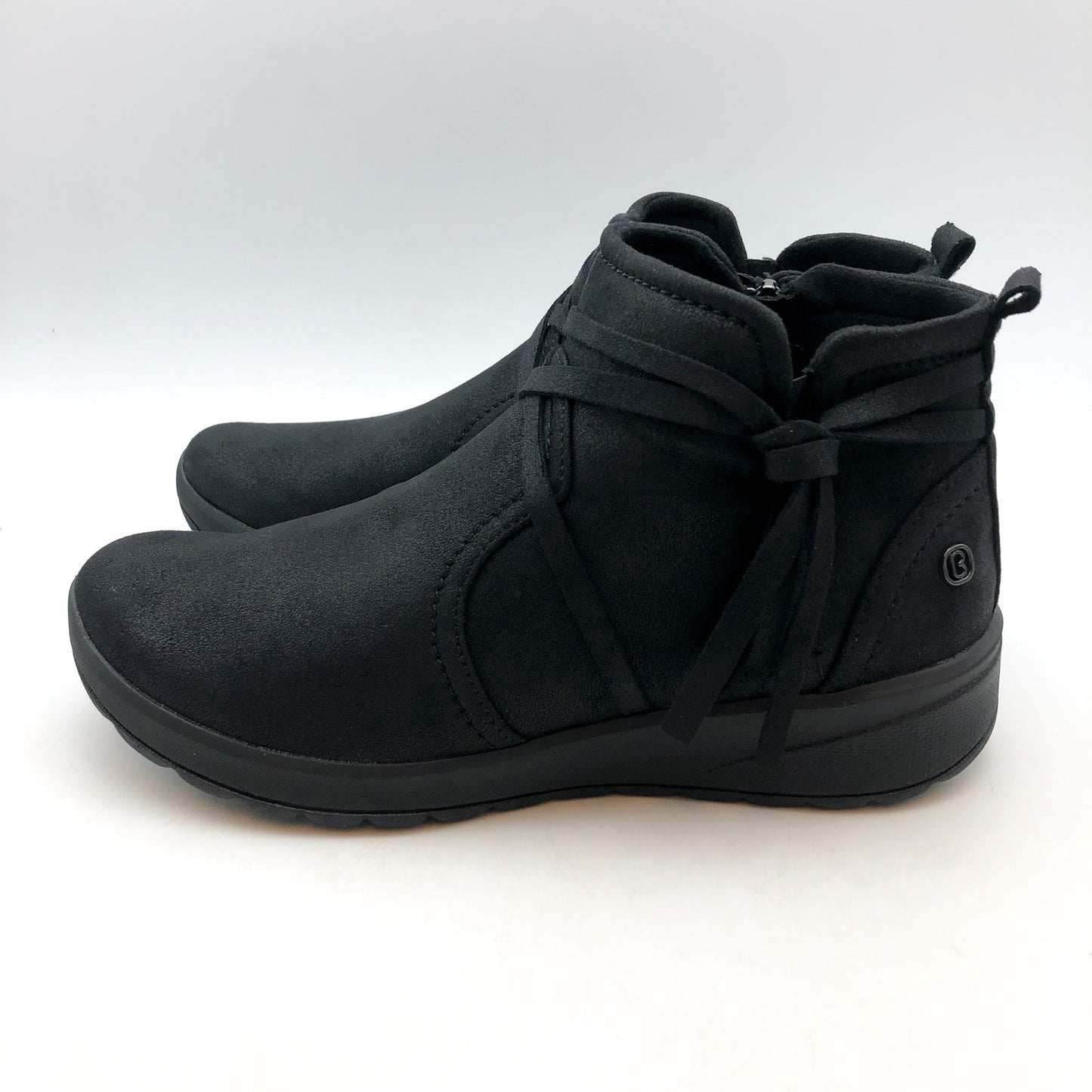 BZEES Womens Gusto Ankle Booties US 8 Wide EU 38.5 Black Fabric Wrap Tassel NIB