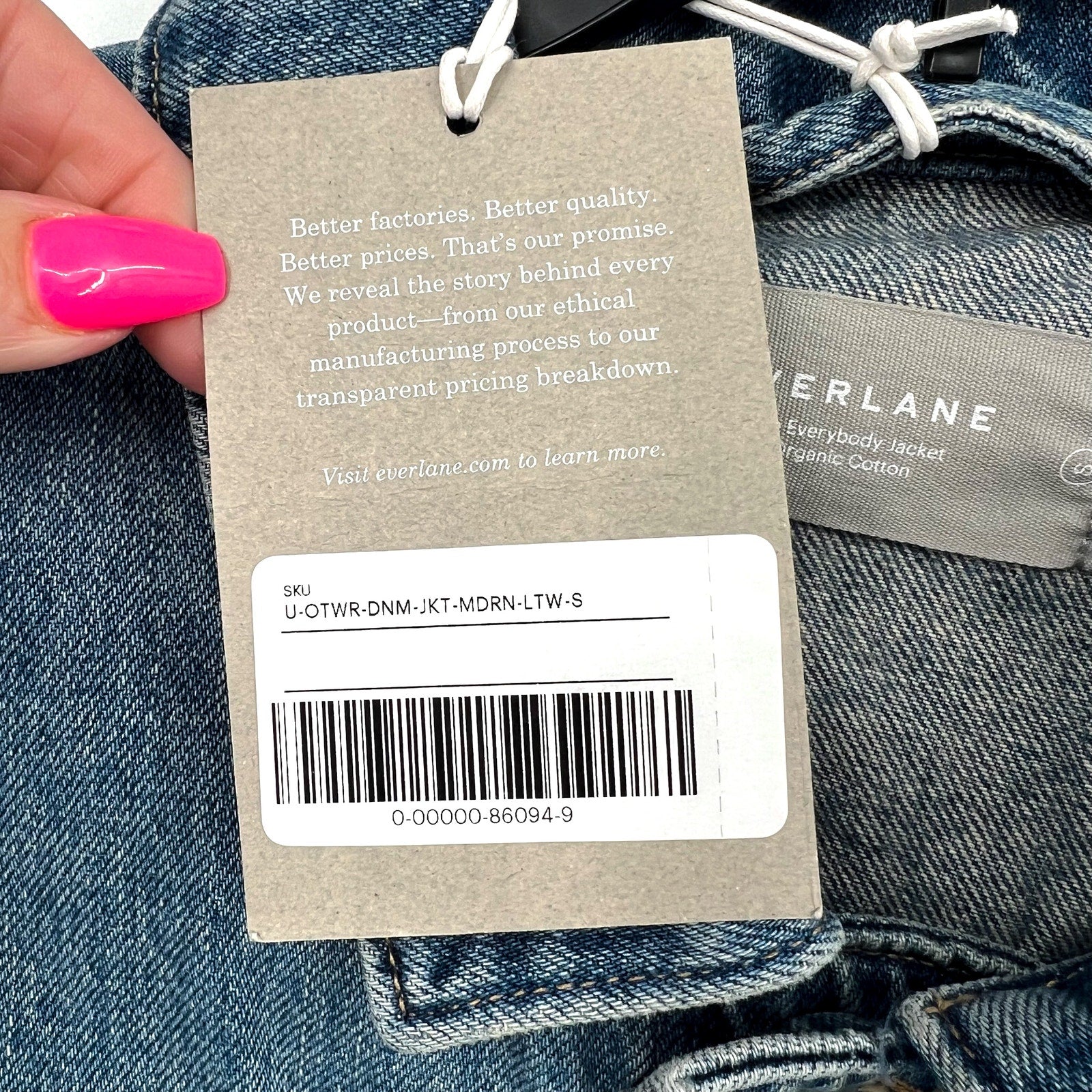 EVERLANE Unisex Everyone Denim Jacket Small Broken in Blue Organic Cotton NWT