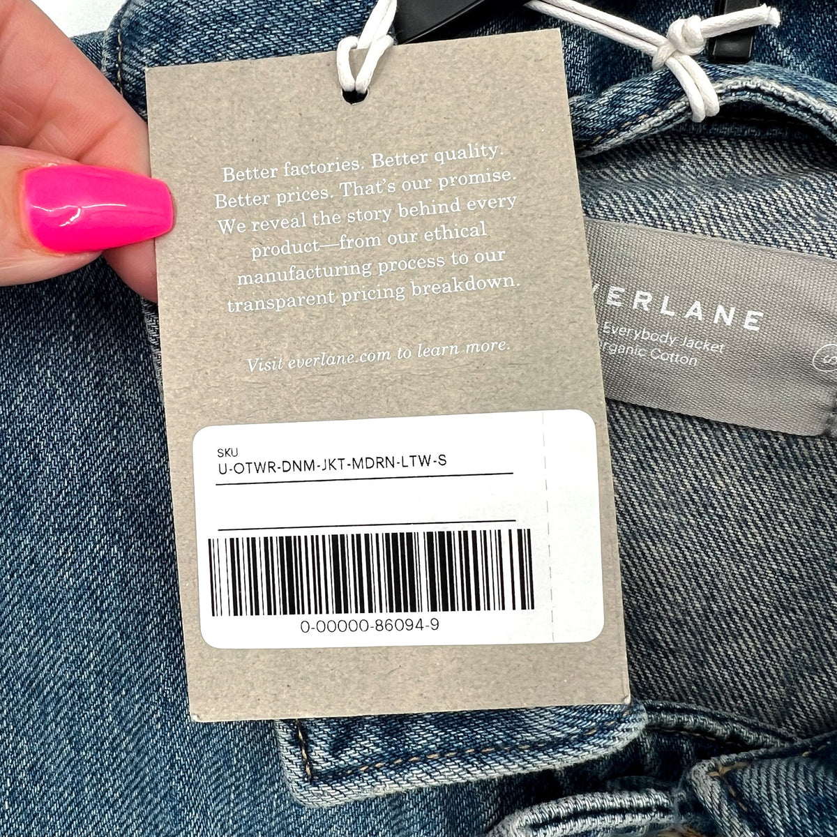 EVERLANE Unisex Everyone Denim Jacket Small Broken in Blue Organic Cotton NWT