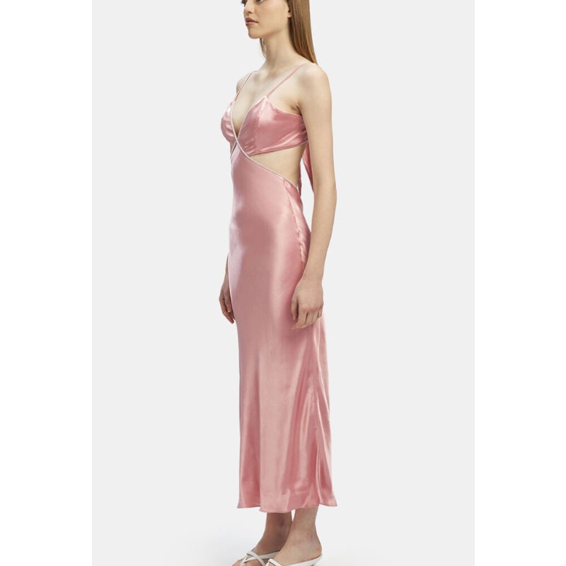 BARDOT Womens Rome Diamonte Slip Dress US Size 8 Blush Pink Open Back V NWT