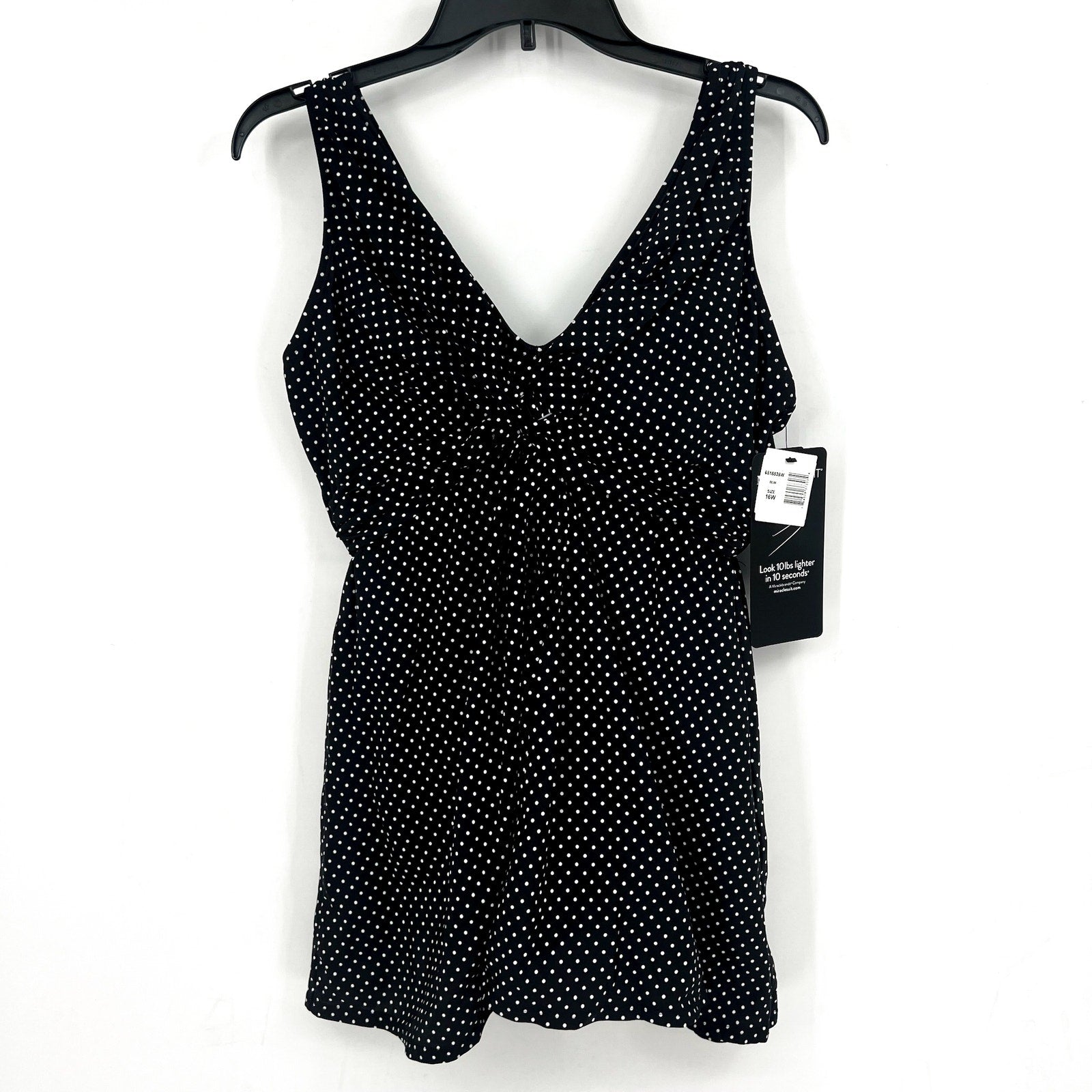 MIRACLESUIT Women's Pin Point Marais Swim Dress Size 16W Black White NWT