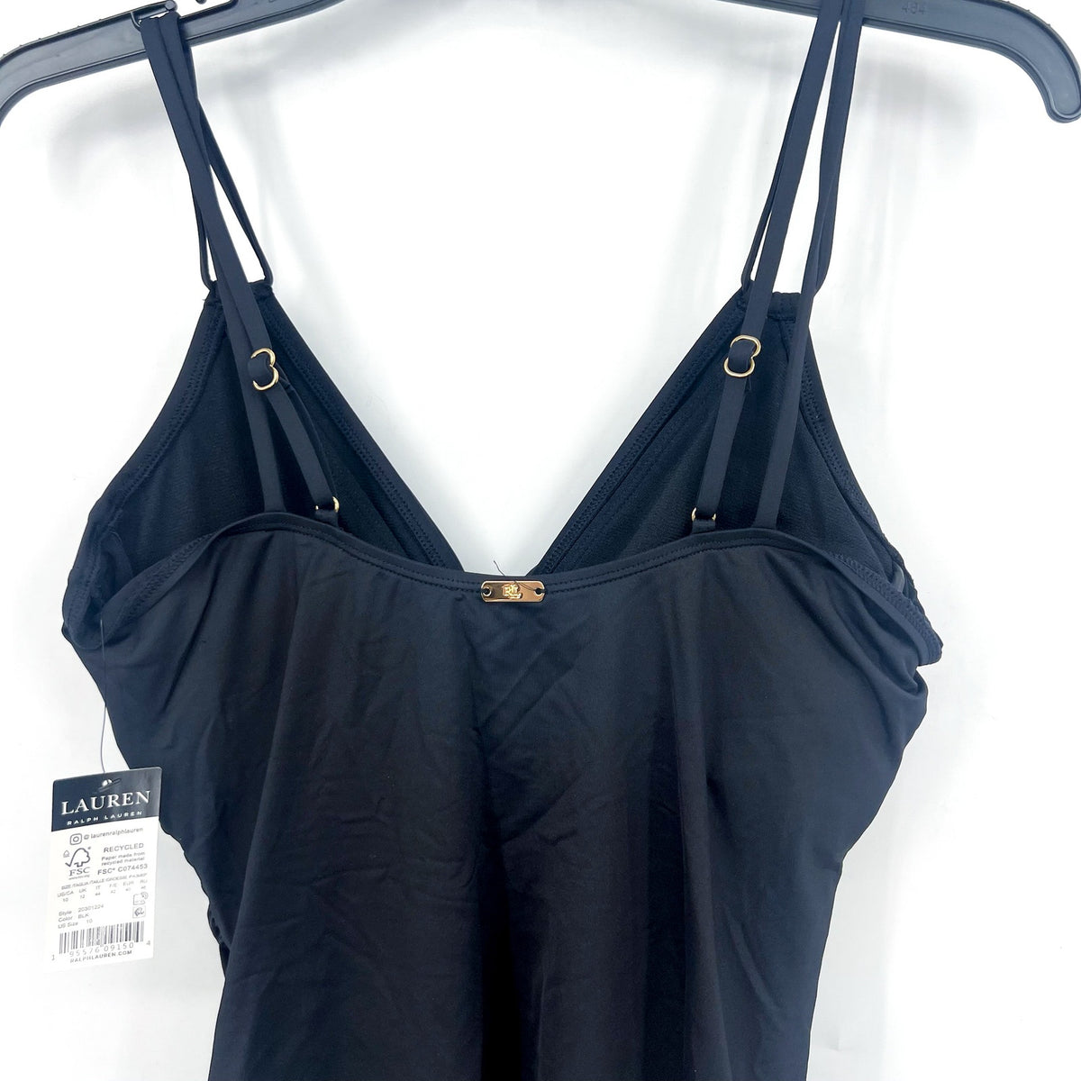 LAUREN RALPH LAUREN Double Strap Twist Tankini Top Size 10 Black Underwire NWT