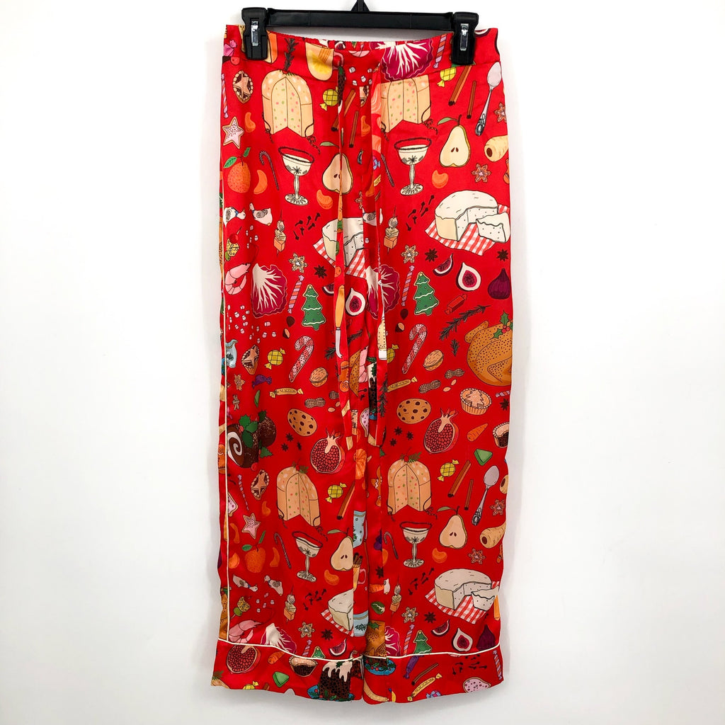 KAREN MABON Women's Holiday Feast Pajama Set XS Red Print Long Sleeve NWT