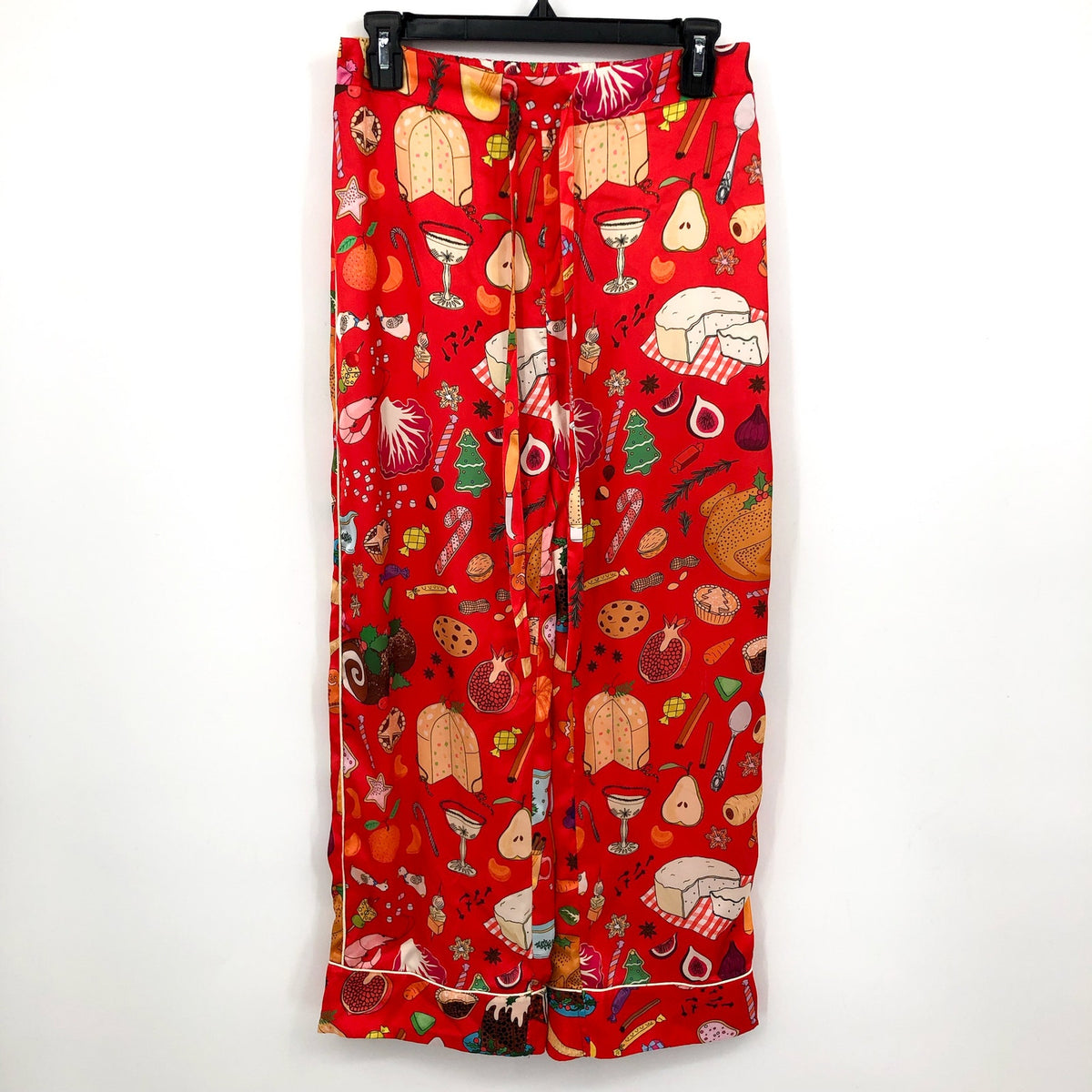 KAREN MABON Women's Holiday Feast Pajama Set XS Red Print Long Sleeve NWT
