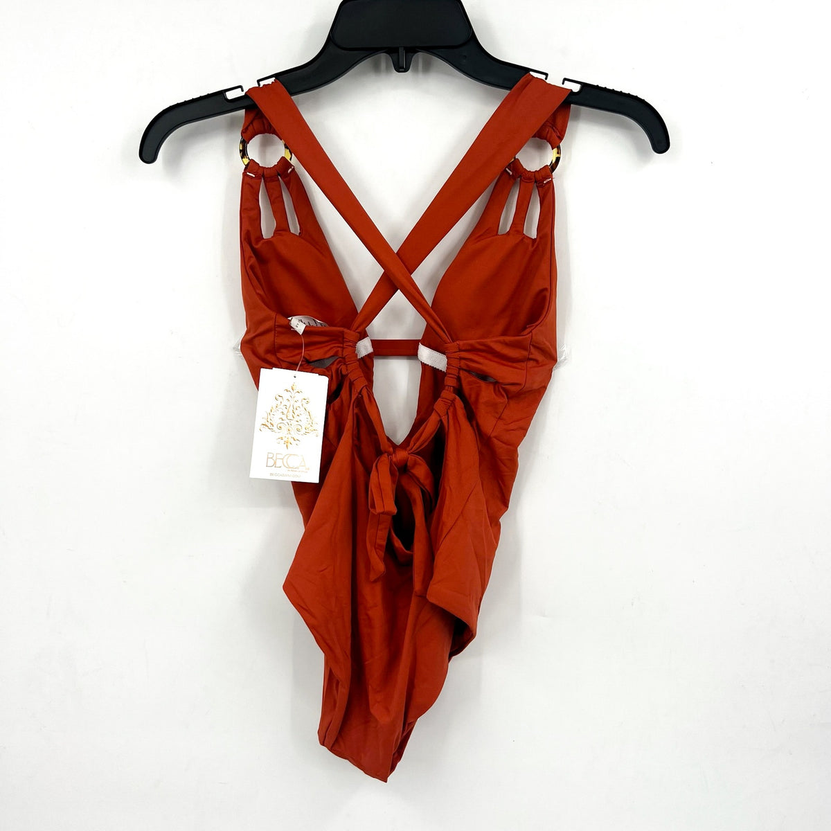 BECCA Womens Skylar Plunge One Piece Swimsuit Small Ginger Orange Color Code NWT