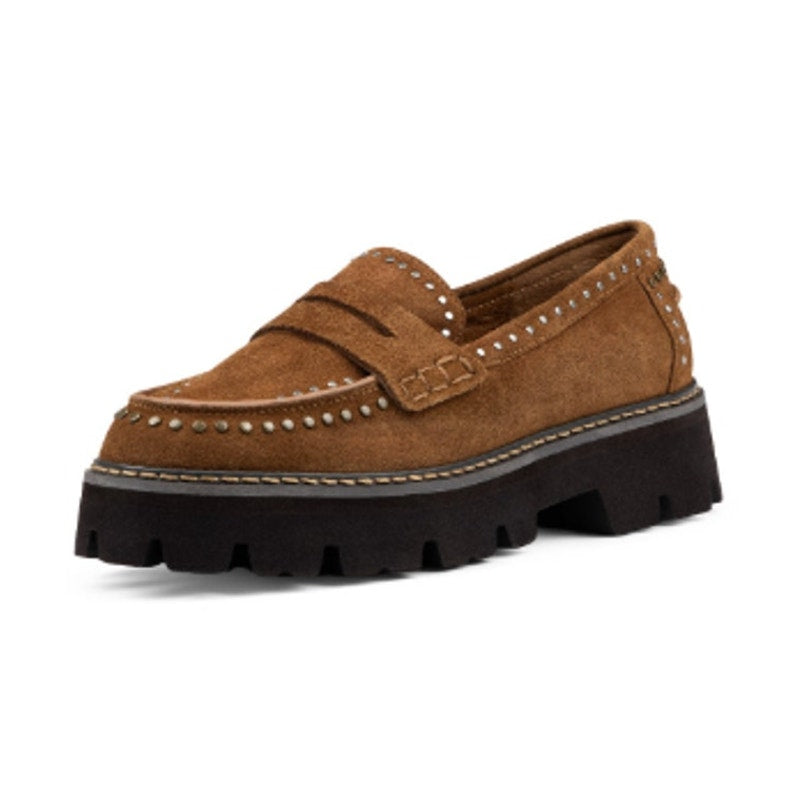 Donald Pliner Womens Massy Loafers US 5.5M EU 36 Brown Suede Studs NWOB