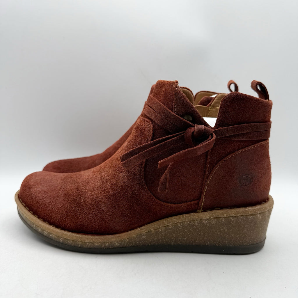 Born Womens Vaughn Ankle Booties US 8 M EU 38.5 Red Distressed Suede NWOB