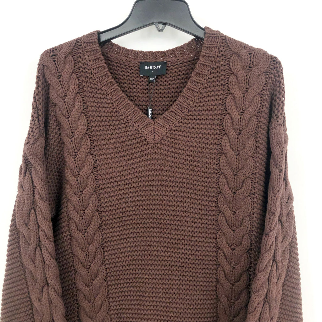 BARDOT Bell Knit Sweater Dress Large US 8 Brown Chocolate Long Sleeves NWT