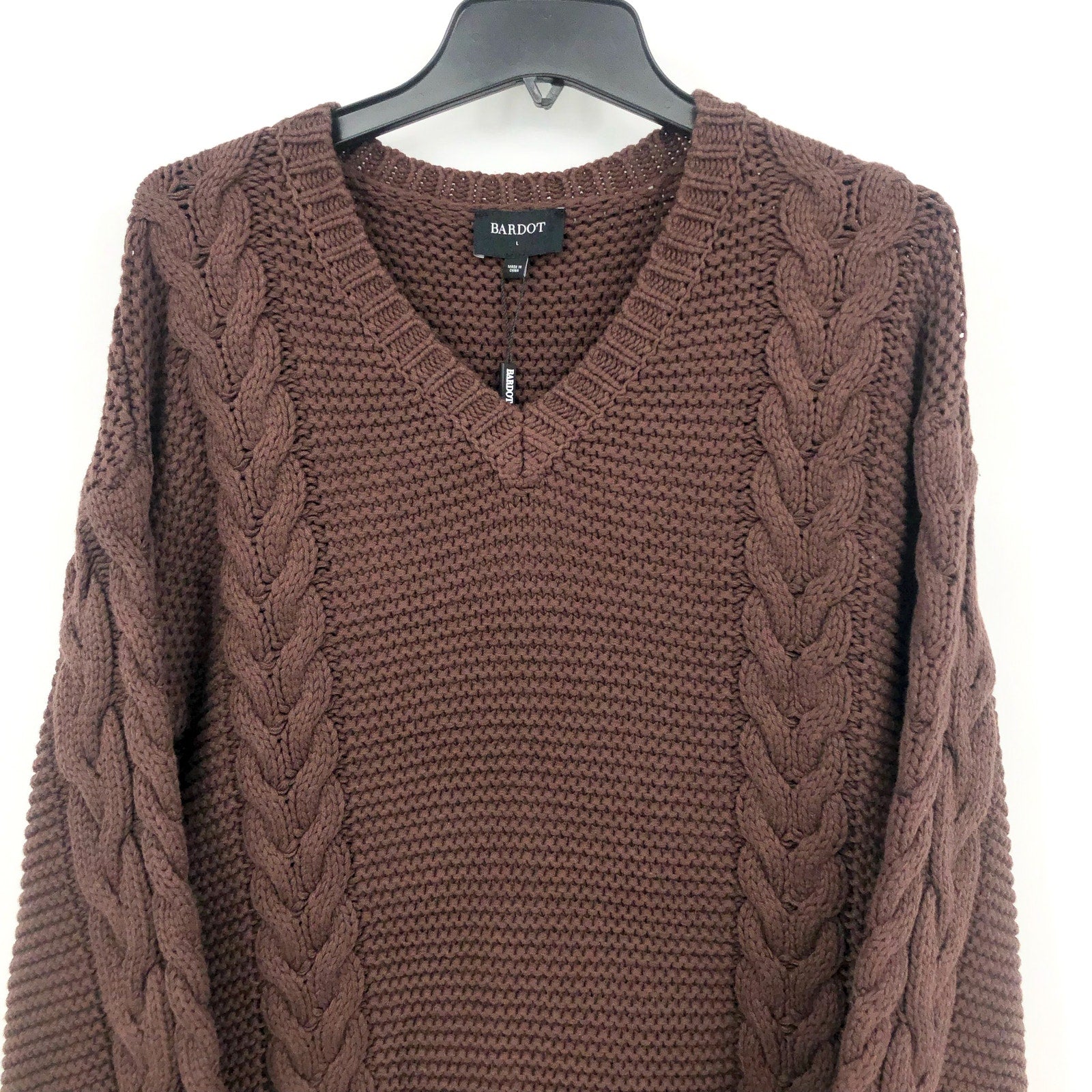 BARDOT Bell Knit Sweater Dress Large US 8 Brown Chocolate Long Sleeves NWT