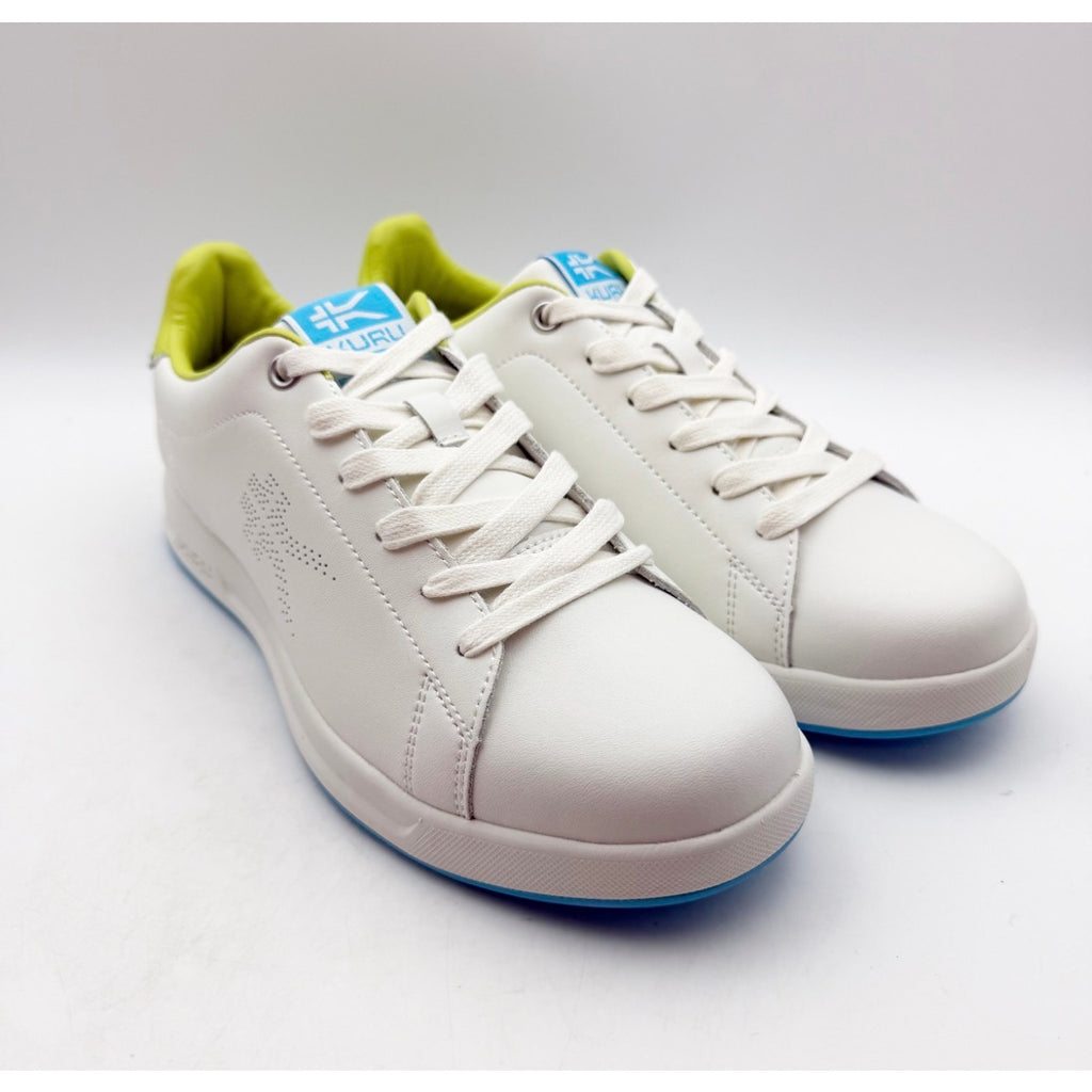 Kuru Womens Roam Court Shoes Size 7 Bright White Pale Lime Leather Sneakers NWOB