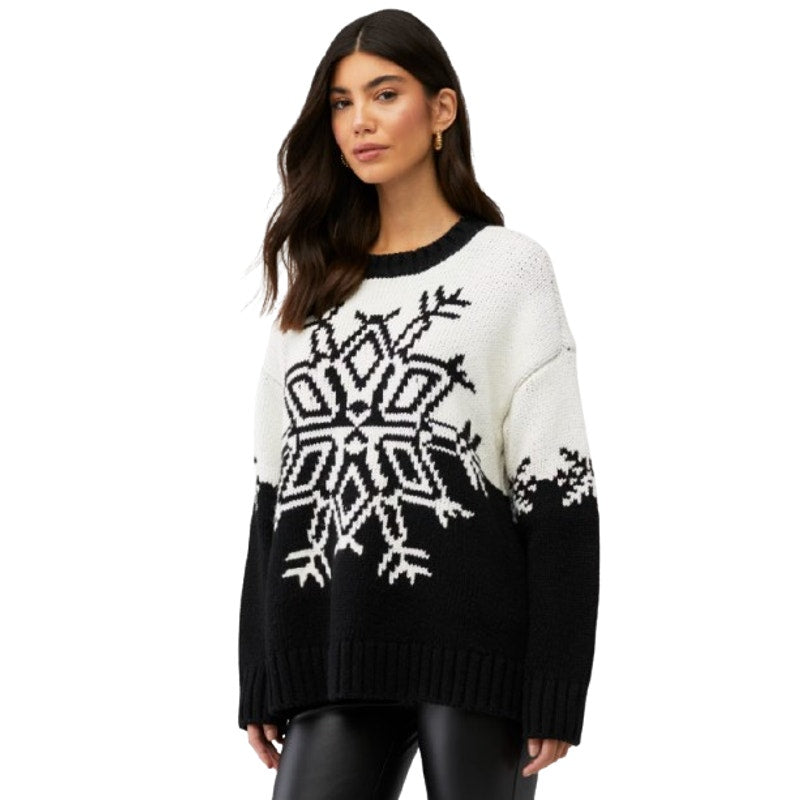 SHOW ME YOUR MUMU Stowe Sweater XS BLACK WHITE Snowflake Knit Crewneck NWOT