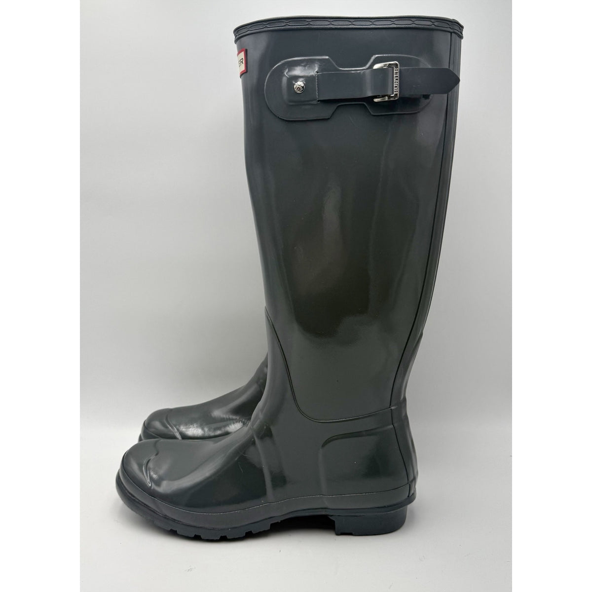 Hunter Womens Original Tall Gloss Rain Boots Size 10 Graphite Grey WP NWOB