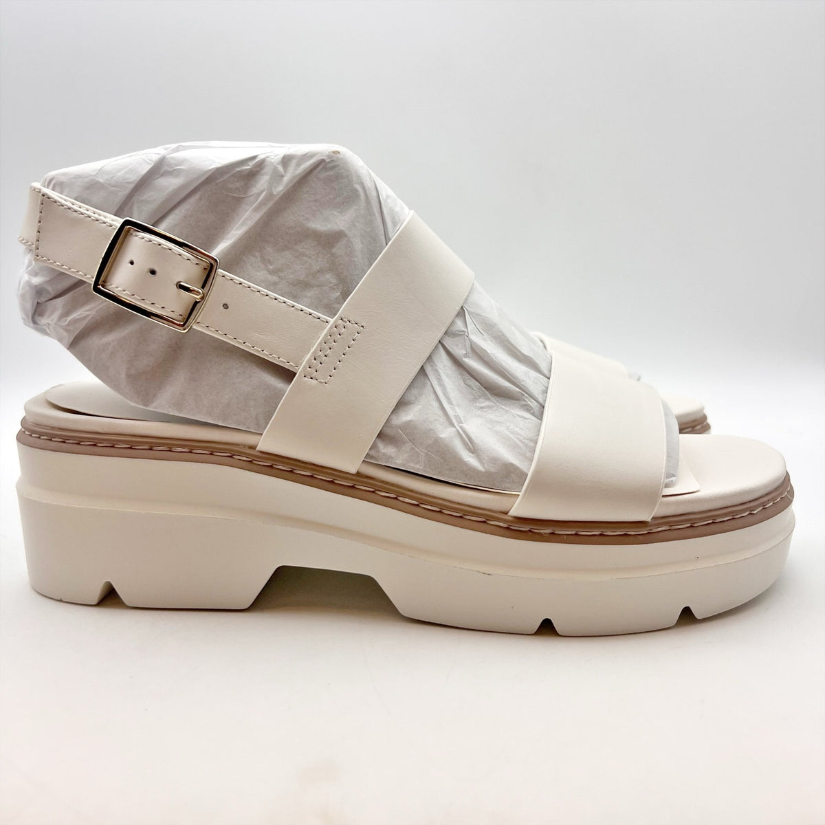 Naturalizer Womens Darry-Sling Sandals Size 9 White Leather Lug Sole NIB