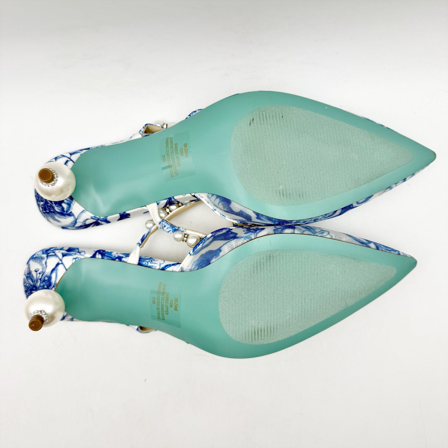 Betsey Johnson Womens Zane Mule Heels US 10 Blue Off White Mesh Fabric NIB