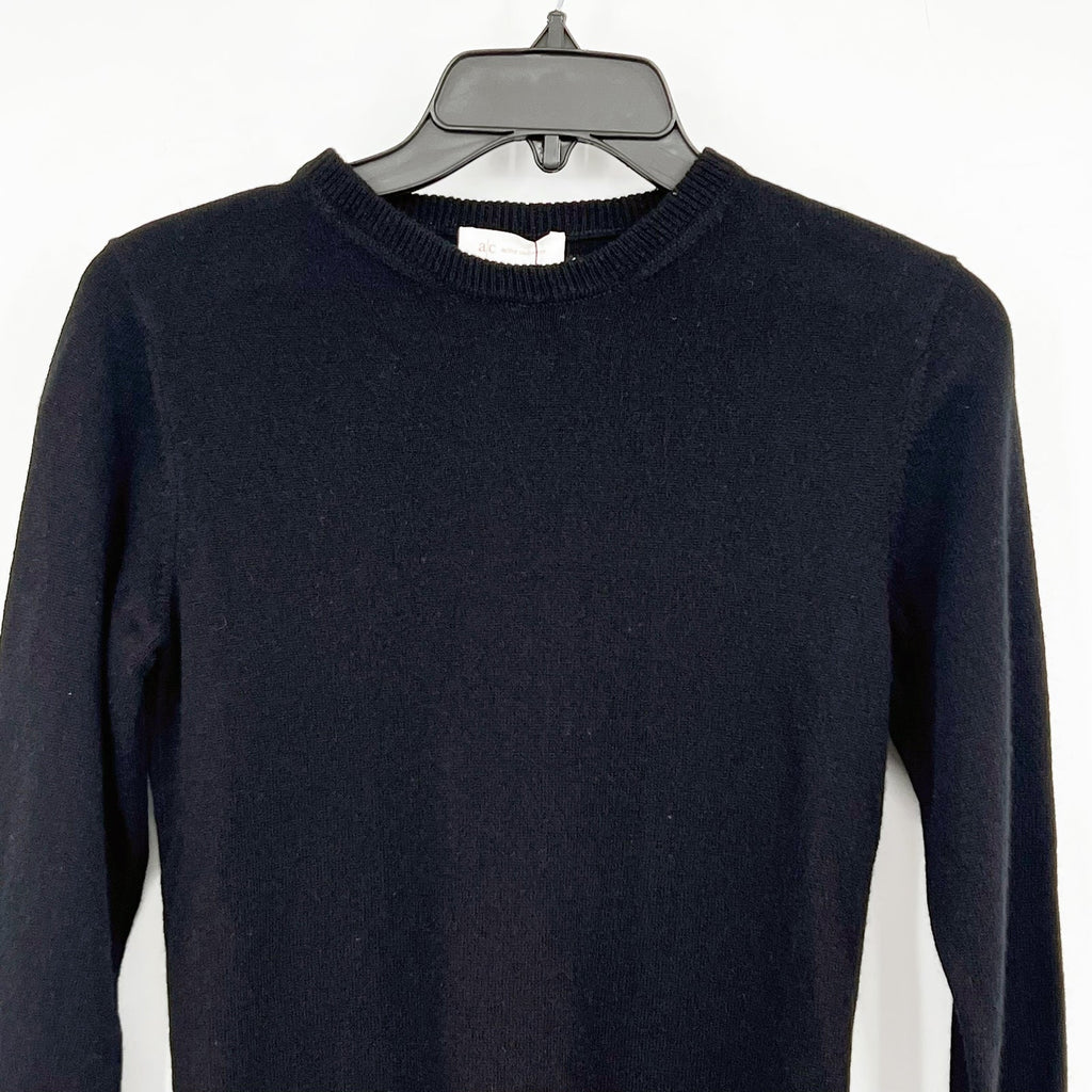 A/C ACTIVE CASHMERE Womens Fitted Cashmere Sweater XS Black Crewneck NWT