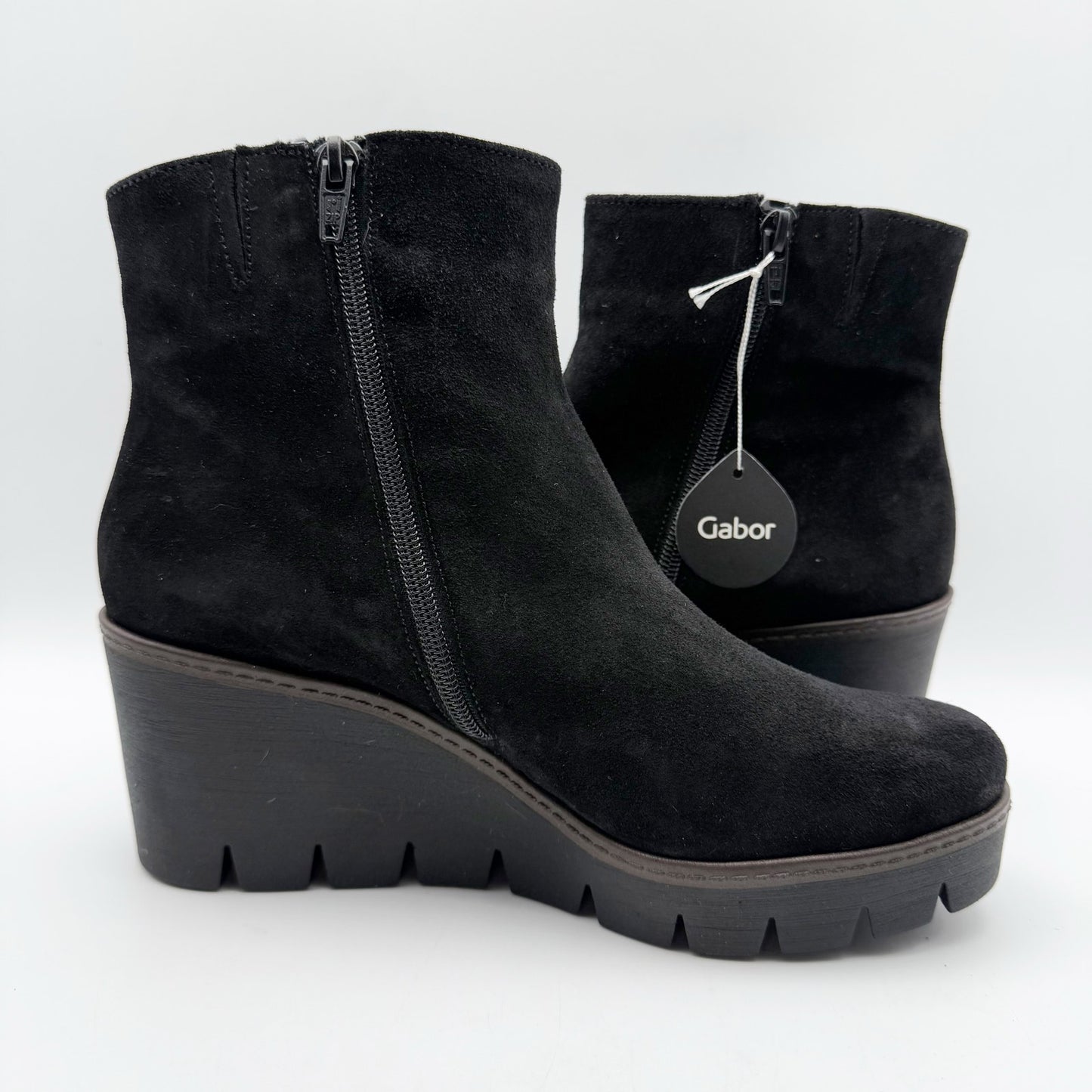 Gabor Womens 34.780 Wedge Booties US 8 Fr 38.5 Black Suede NIB