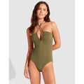 SEAFOLLY Sea Dive Bandeau Maillot One Piece Swimsuit Size 6 Green Khaki NWT