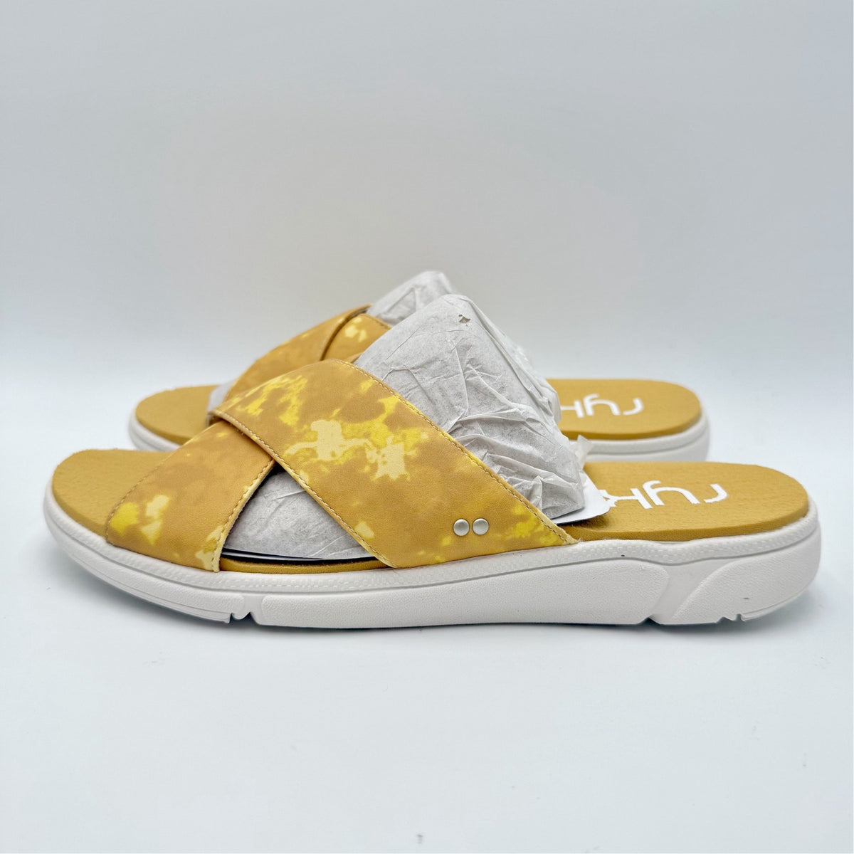 Ryka Womens Malin Slide Sandals Size 9 M EU 39 Yellow Print Comfort NIB