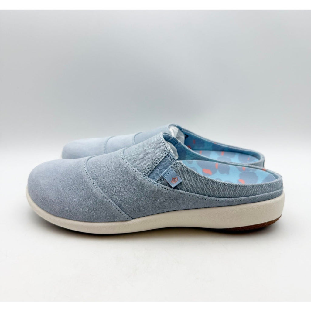 SPENCO Womens Siesta Bokeh Layered Clogs Size 7.5 EU 38 Blue Fog Suede NIB