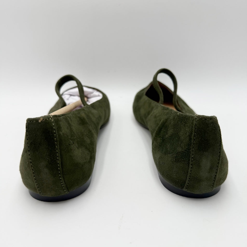 Madewell Womens Greta Elastic Mary Jane Flats Size 7.5 M Loden Green Suede NIB