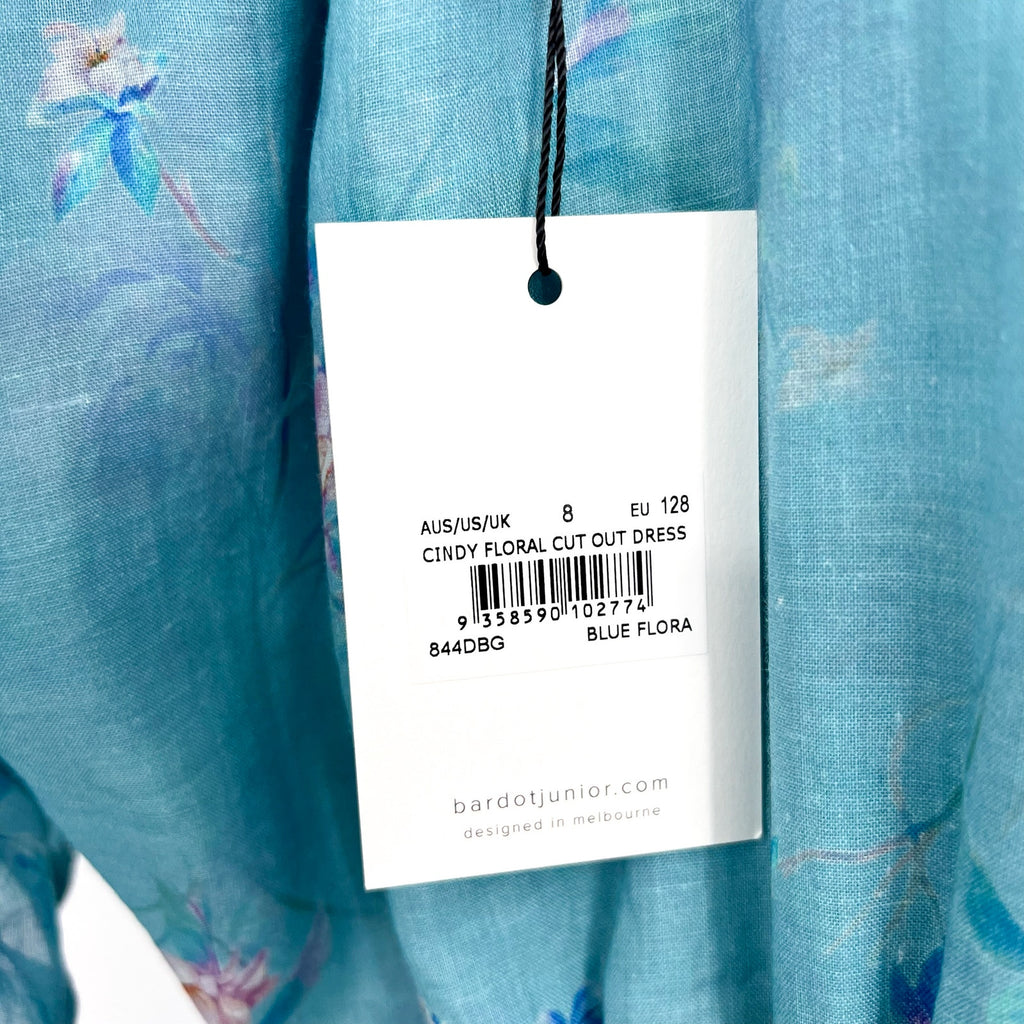 BARDOT Girl's Cindy Floral Cutout Dress Size 8 SMALL Blue Flora Puff Sleeve NWT