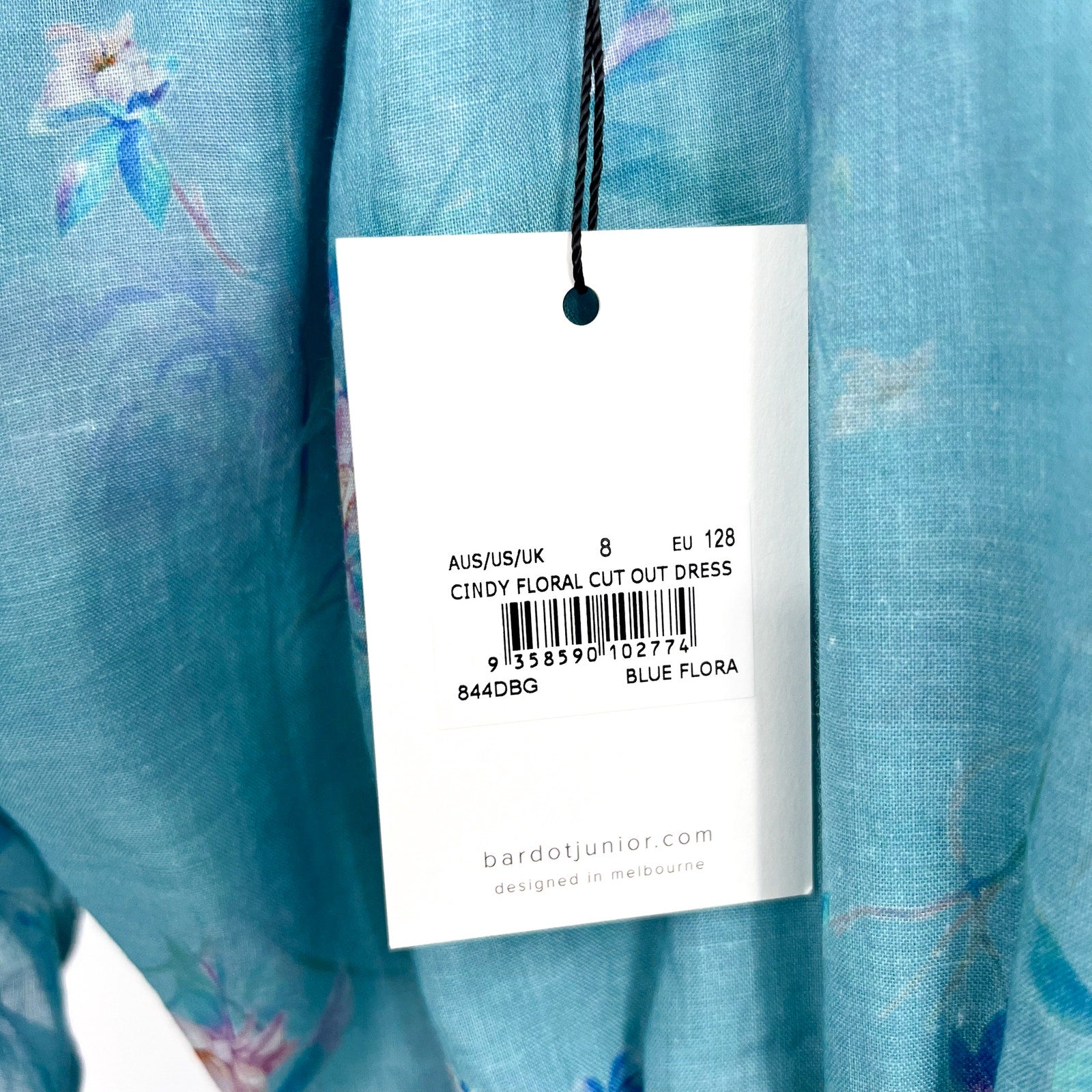 BARDOT Girl's Cindy Floral Cutout Dress Size 8 SMALL Blue Flora Puff Sleeve NWT