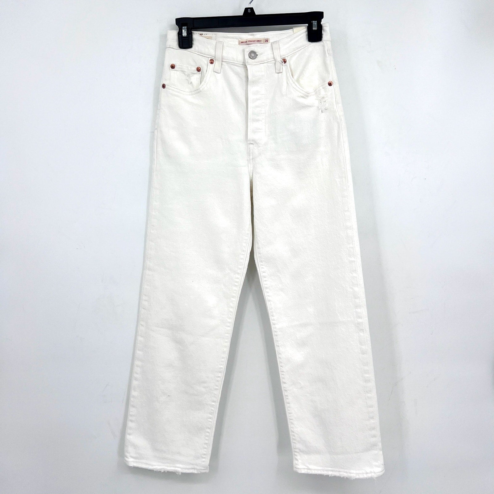 LEVI'S Women's Ribcage Straight Ankle Jeans 26x27 US 2 Cloud White 726930076 NWT
