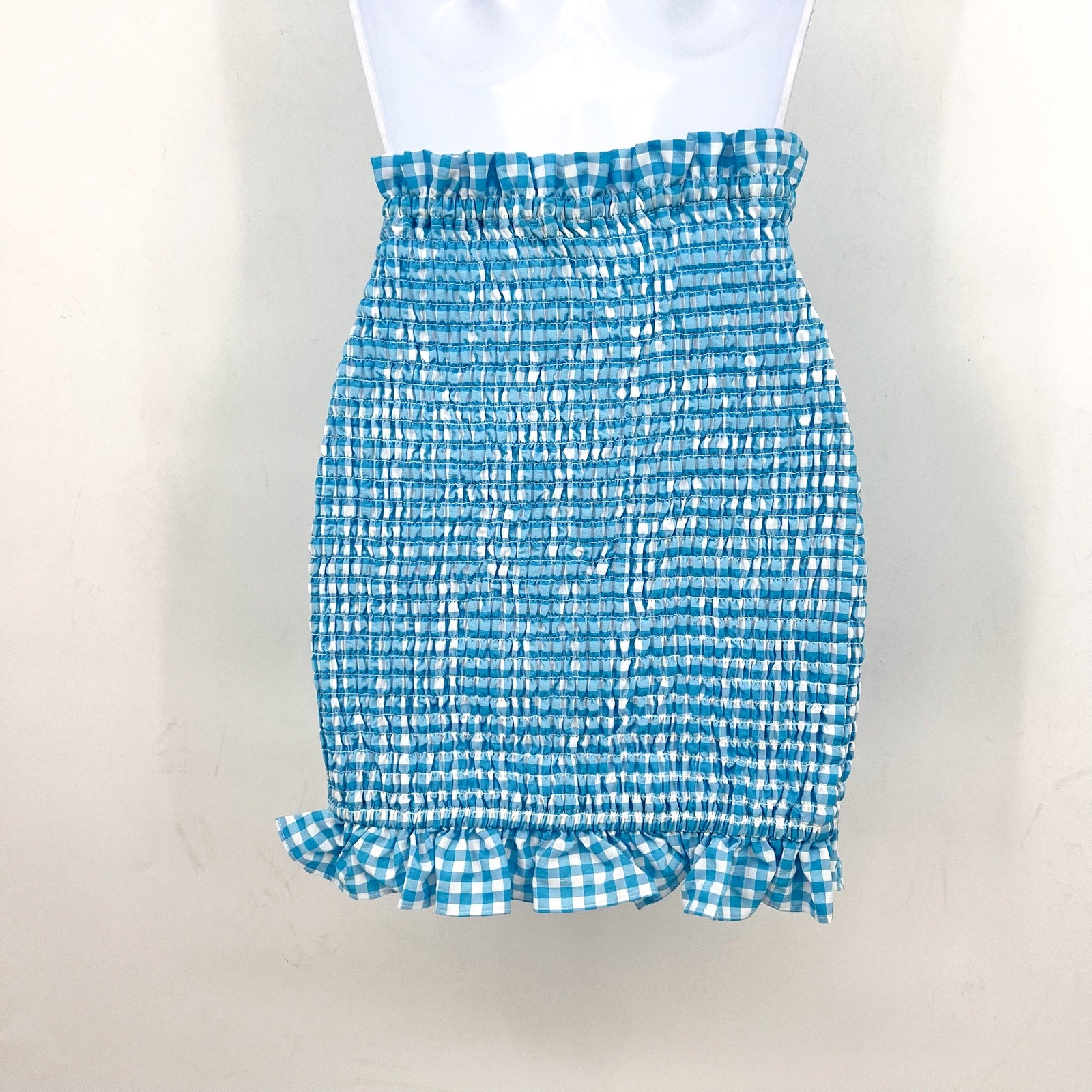 BCBGENERATION Women's Smocked Woven Mini Skirt Large Bluecomb Gingham NWOT