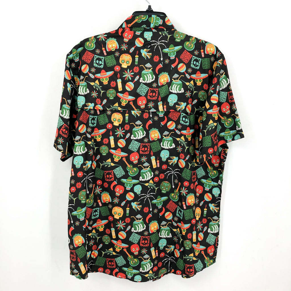 MAGELLAN Dia De Los Muertos Print Fishing Shirt XS Black Short Sleeve NWOT