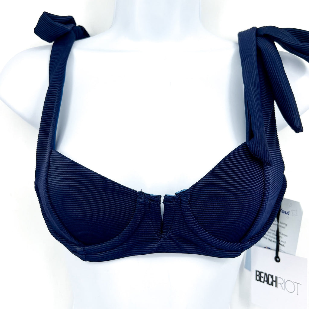 BEACH RIOT Women's Blair Underwired Bikini Top Small Navy Blue Tie Straps NWT