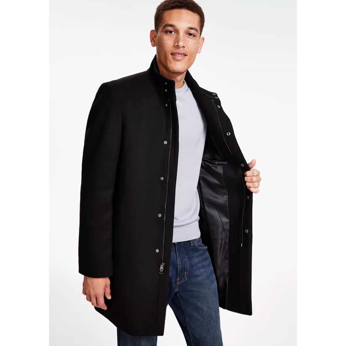 CALVIN KLEIN Men's Mayden Slim-Fit Overcoat 44R Black Wool Blend $495 NWOT