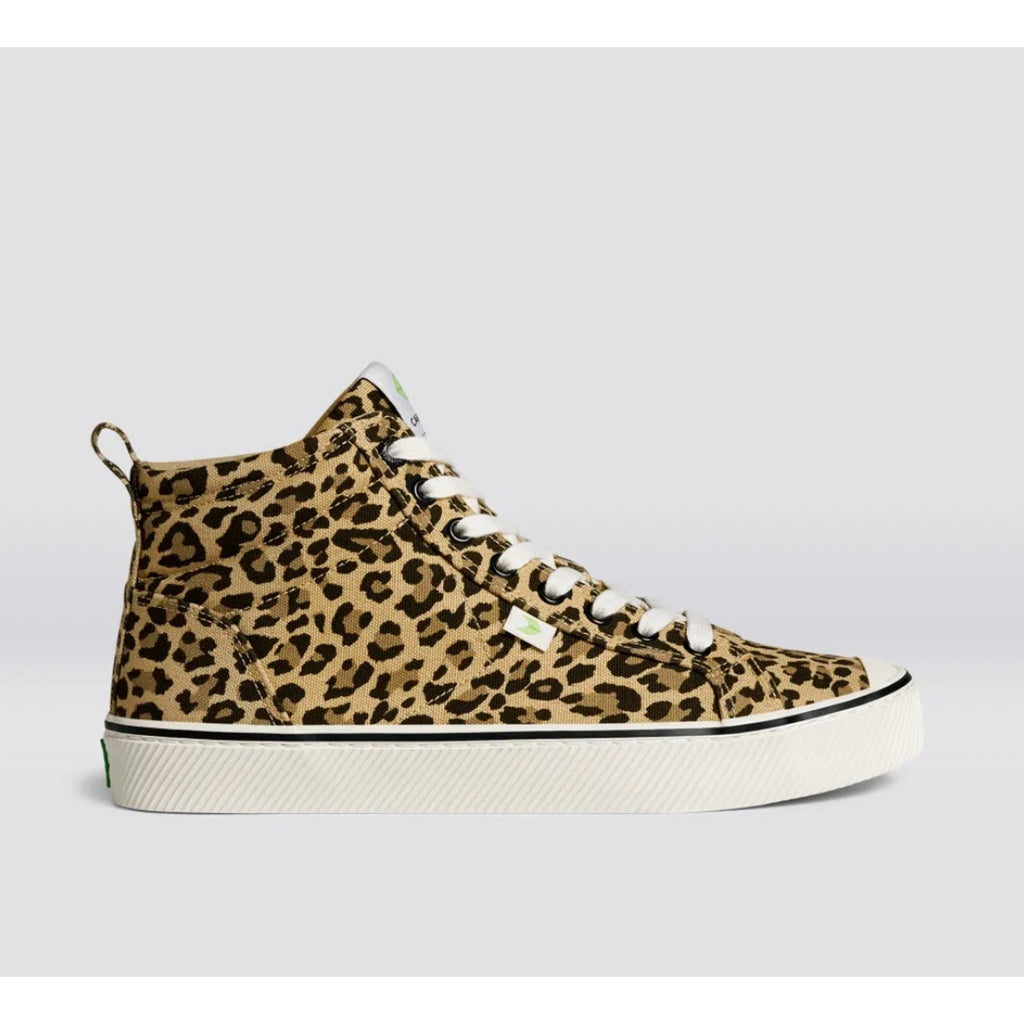 Cariuma Women's OCA High Stripe Sneaker Size 8.5 Tan Brown Leopard Canvas NIB