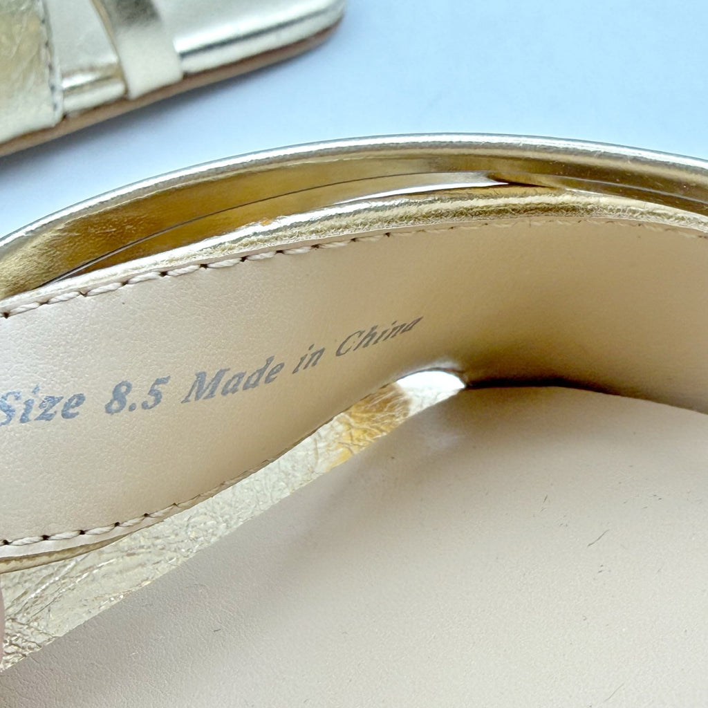 Dolce Vita Womens Blakly Heel Sandal US 8.5 Gold Distressed Leather NIB