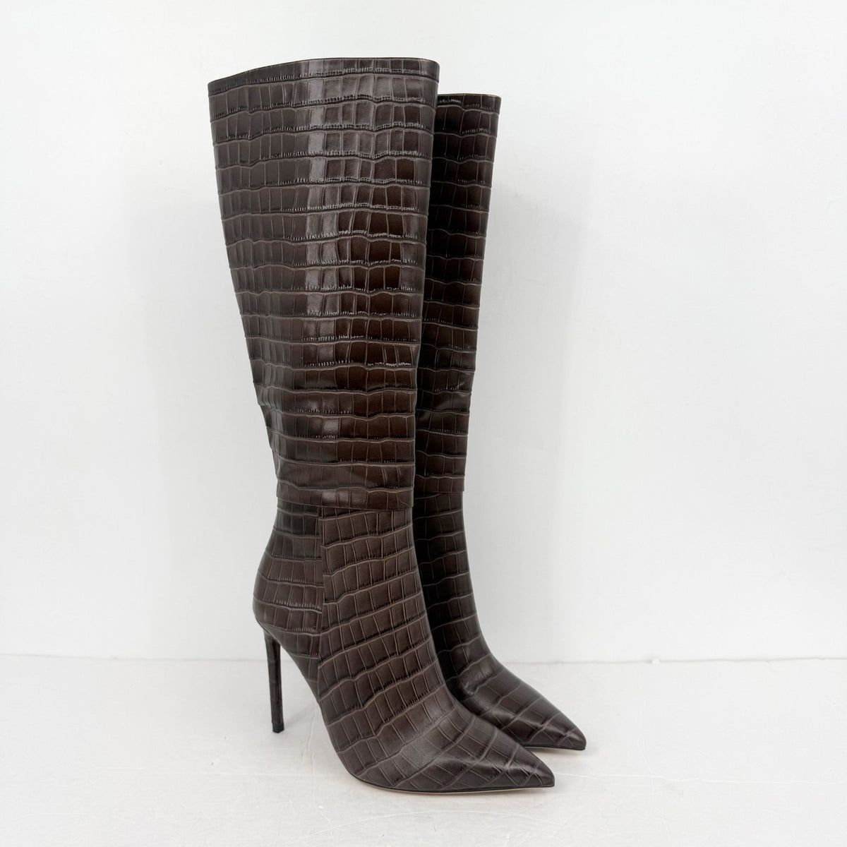 Tony Bianco Women Apollo Knee High Boot US 6.5 Brown Chocolate Croc Leather NWOB