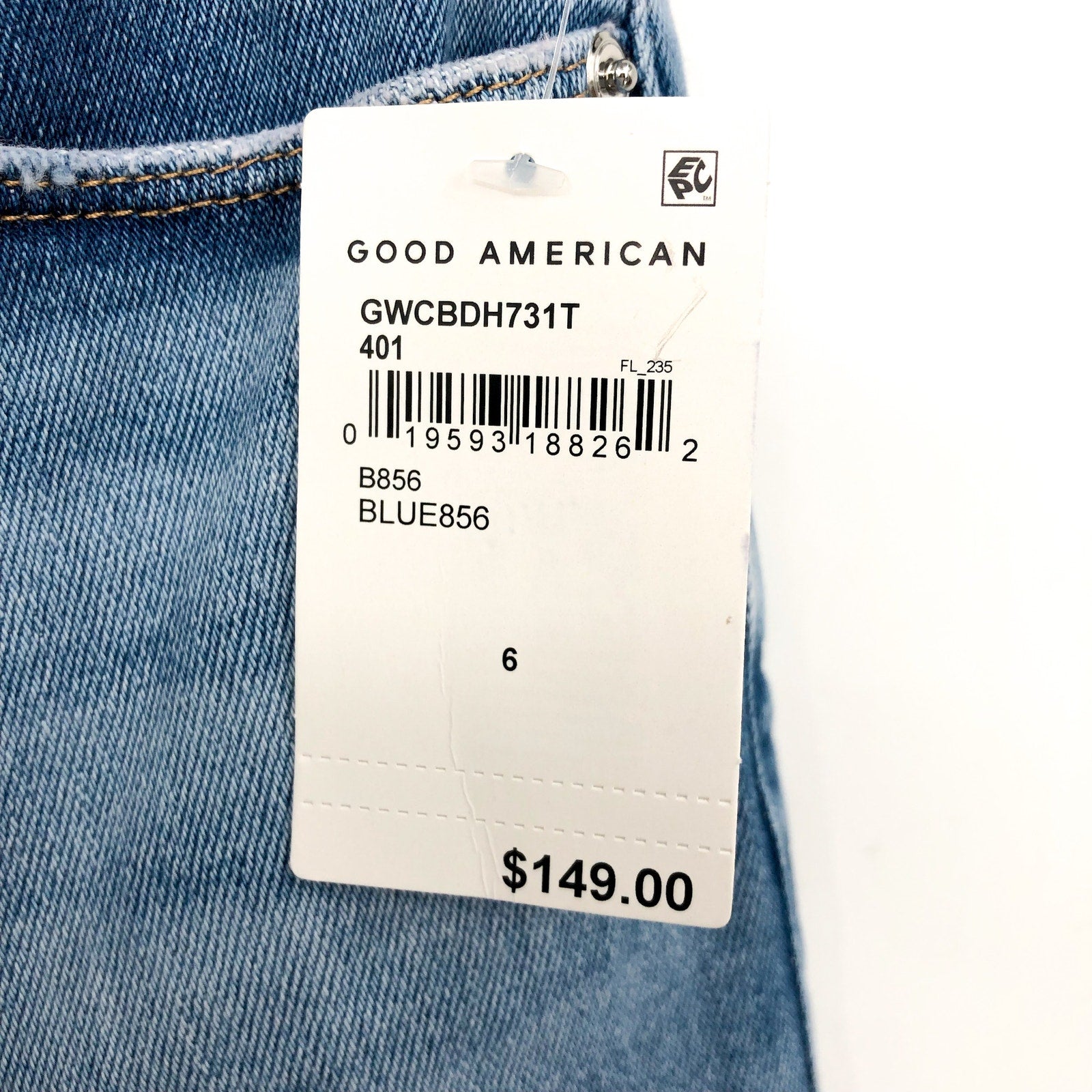 Good American Good Waist Crop Jeans Size 6 28x25 Blue Skinny Leg Raw Hem NWT