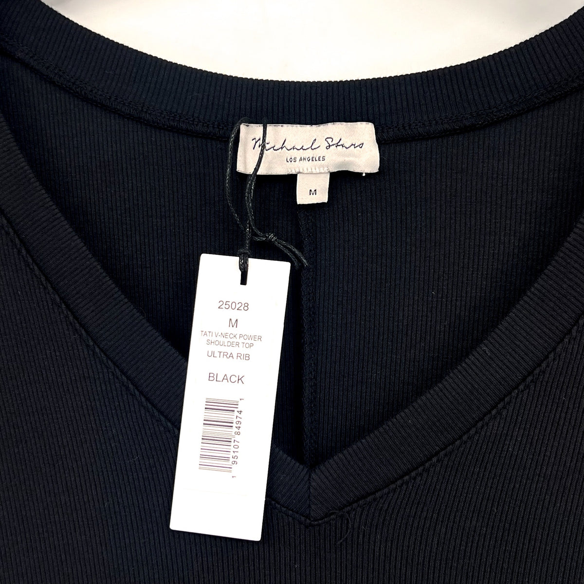 MICHAEL STARS Women's Tati V-Neck Power Shoulder Top Medium Black NWT