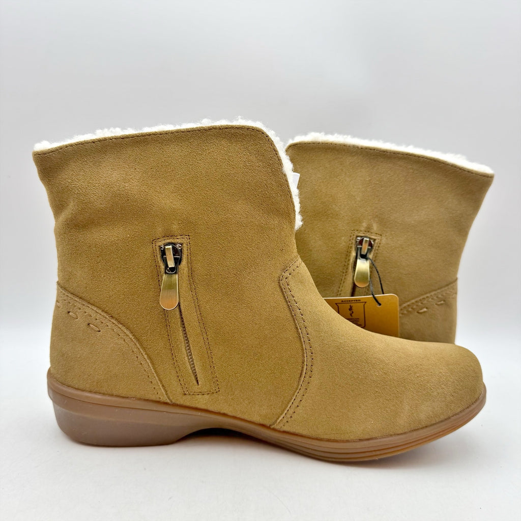 Spenco Womens Sun Valley Ankle Boots US 12 M Tan Suede Sherpa Lined NIB
