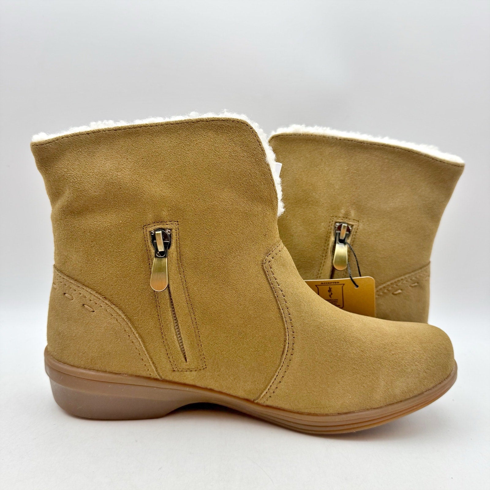 Spenco Womens Sun Valley Ankle Boots US 12 M Tan Suede Sherpa Lined NIB