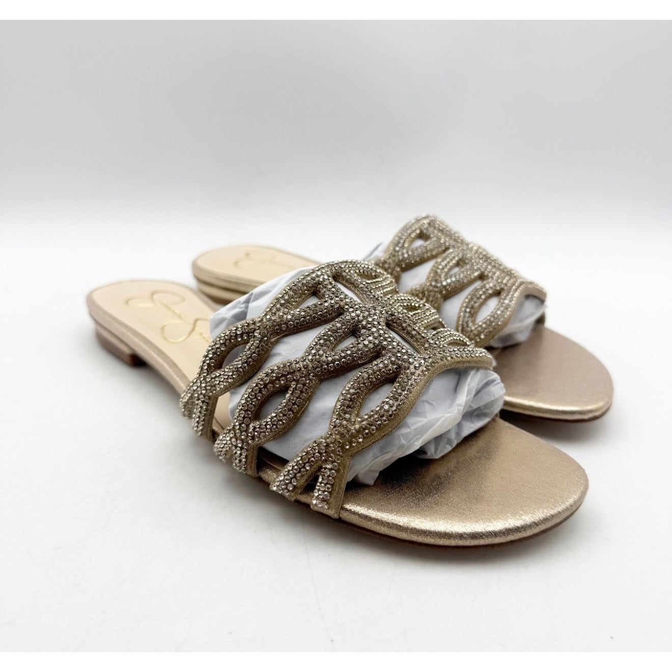 JESSICA SIMPSON Womens Dorothea Sandals Size 6.5 Gold Champagne Flat Slip On NIB