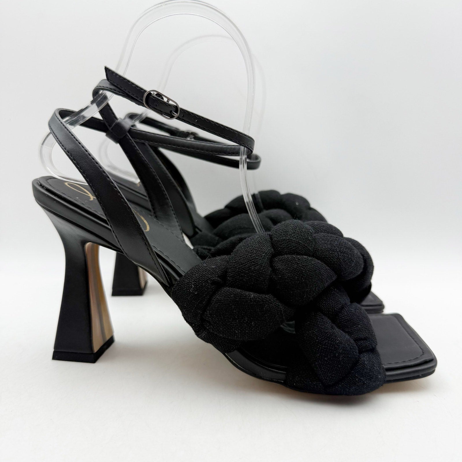 Sam Edelman Womens Courtney Heeled Sandals Size 8.5 Black Linen Braided NWOB