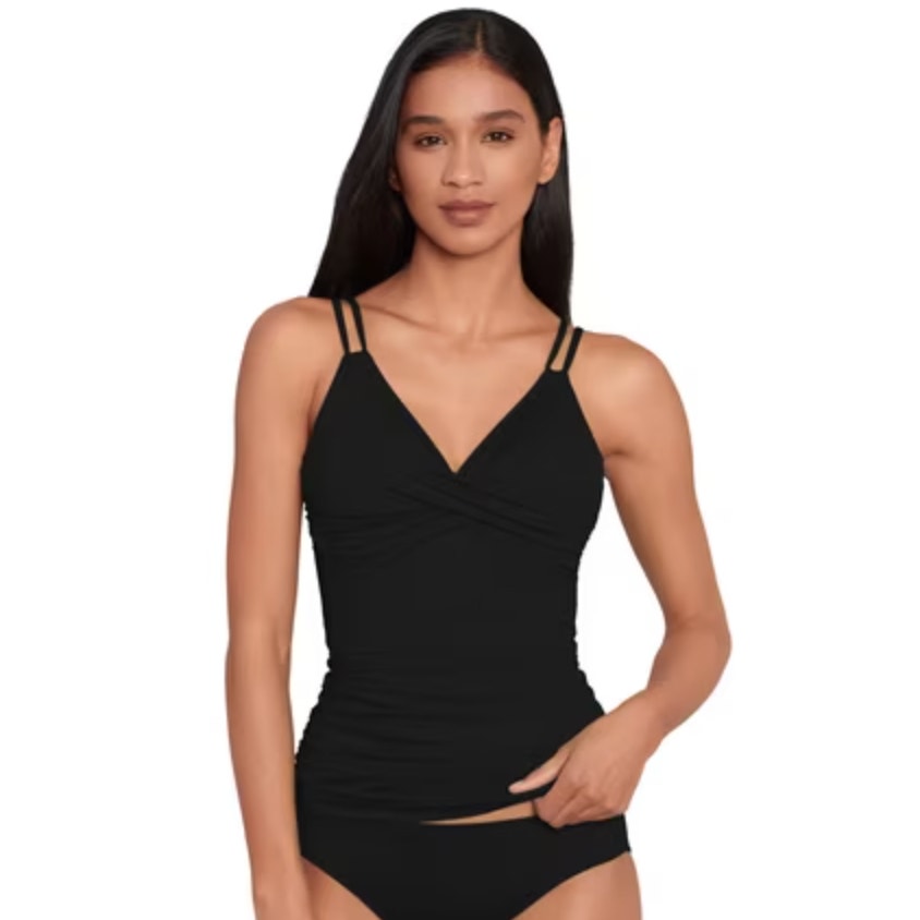LAUREN RALPH LAUREN Double Strap Twist Tankini Top Size 4 Black Underwire NWT