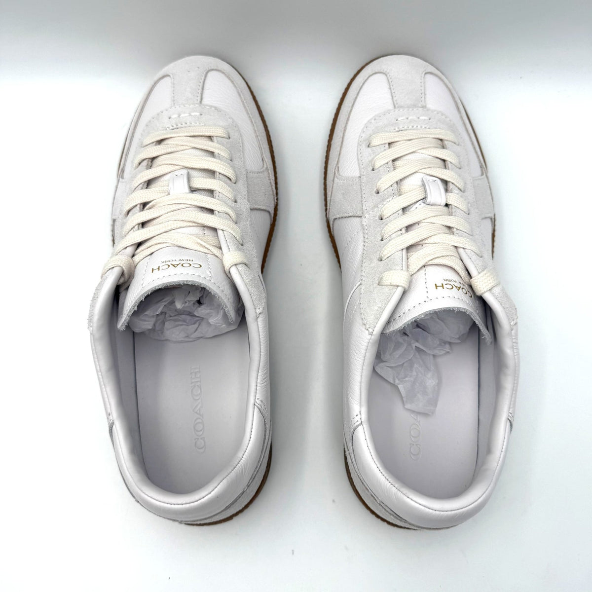 Coach Mens Ellis Low Top Casual Sneakers Size 9.5 Optic White Leather Suede NWOB