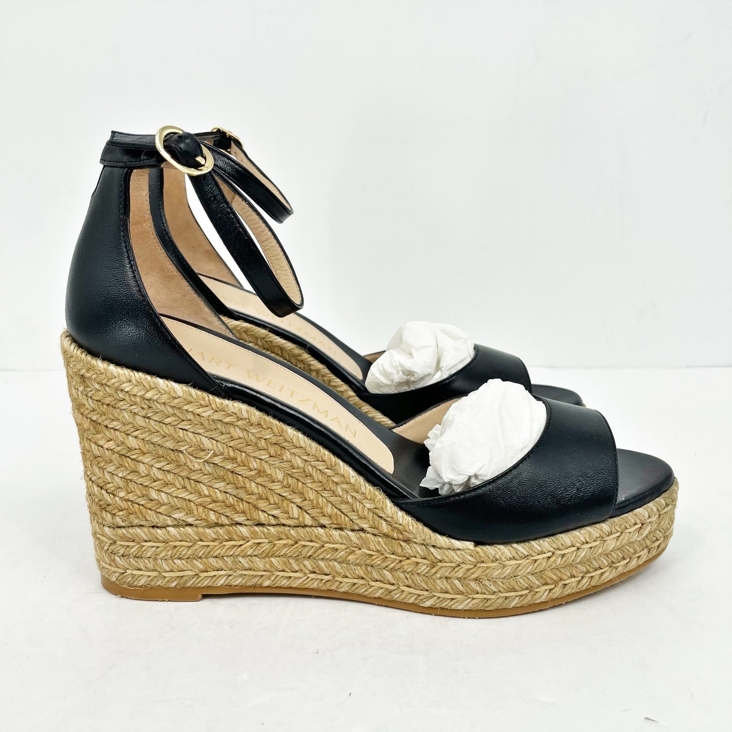 Stuart Weitzman Nudistcurve Espadrille Wedge Sandals US 10.5B Black