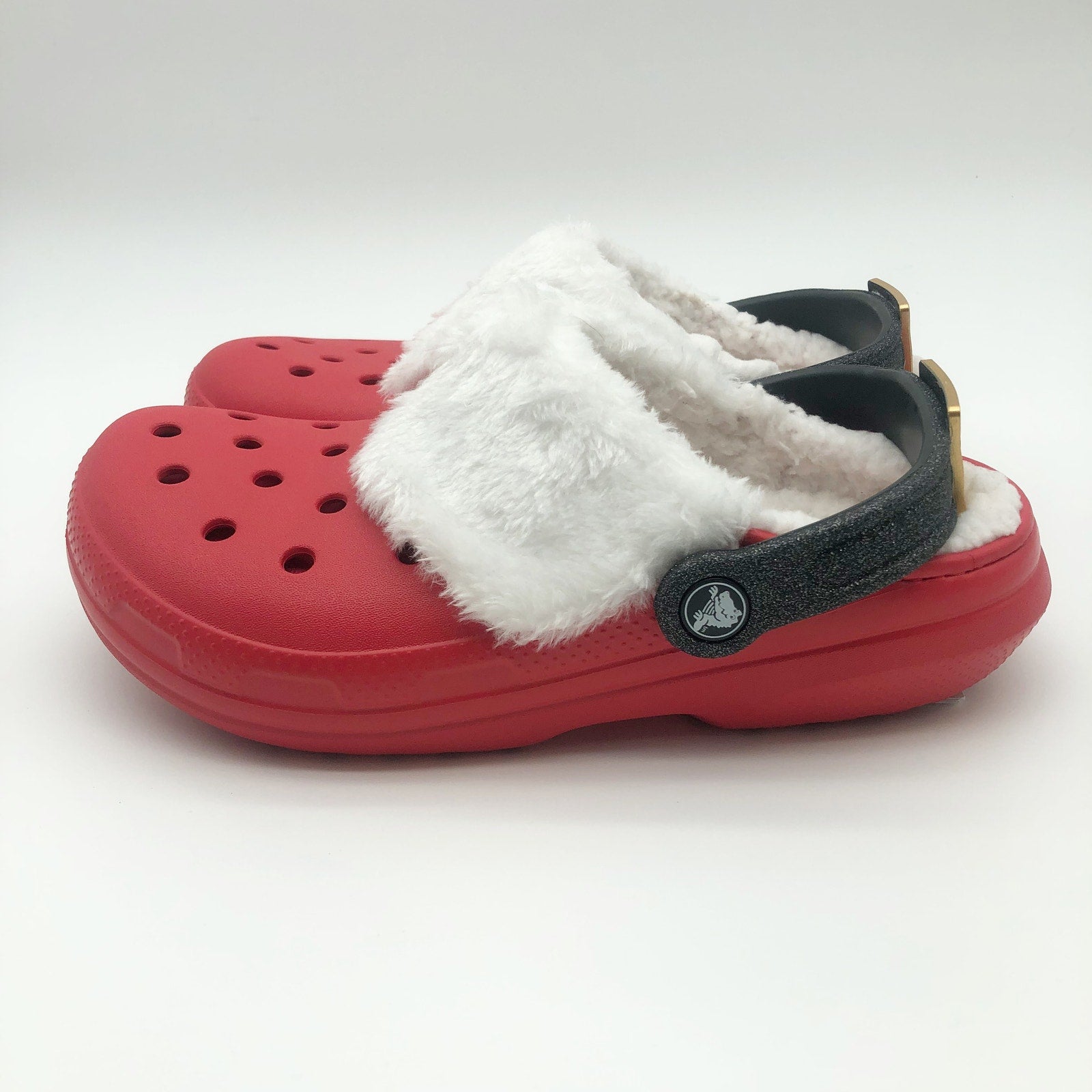 Crocs Santa Classic Clogs Unisex Kids J 1 Festive Red White Black NWT