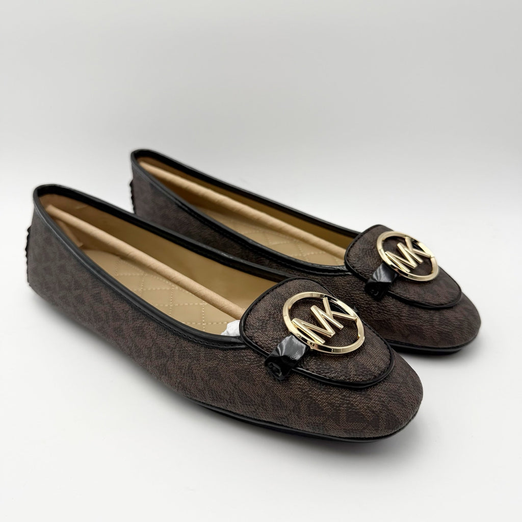 Michael Kors Womens Lillie Moc Flats US 9.5 Brown MK Logo NIB