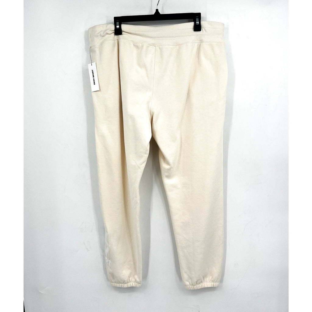 DKNY Womens Stacked Logo Relaxed Joggers XL Cream Embroidered Sweatpants NWT